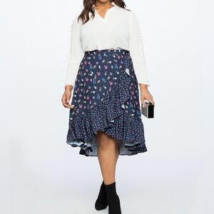 ELOQUII | Ruffle Mixed Print Wrap Skirt